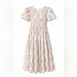 Fancy Floral Puff Sleeve Maxi Dress | V-Neck Tiered Cottagecore Womens Size XL